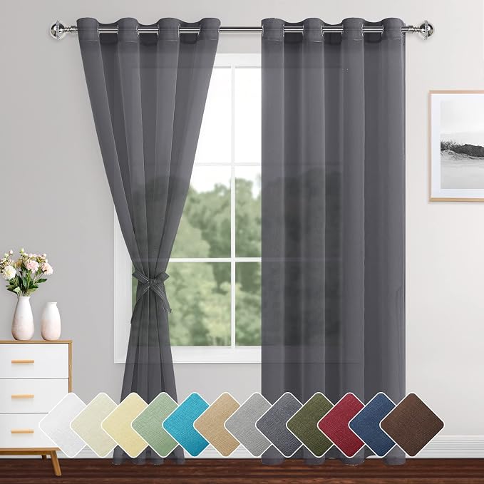 XWZO Dark Grey Sheer Curtains 84 Inches Long by XWZO