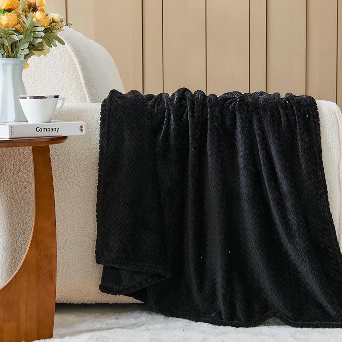 NEWCOSPLAY Super Soft Throw Blanket Black Premium Silky Flannel Fleece Leaves - Image 3