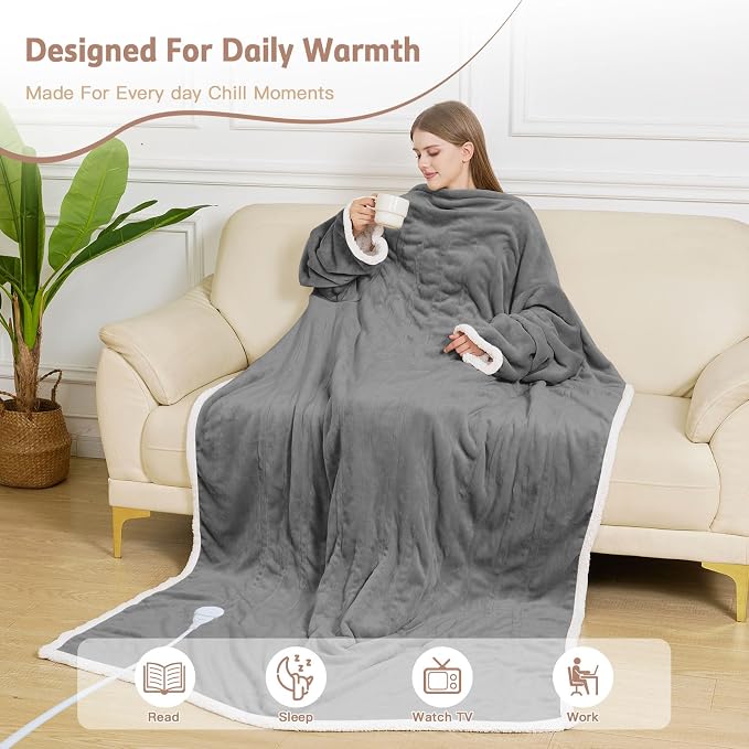 Heated Blanket, Sherpa Snuggle Throw Blanket, Warm Gift - Image 4