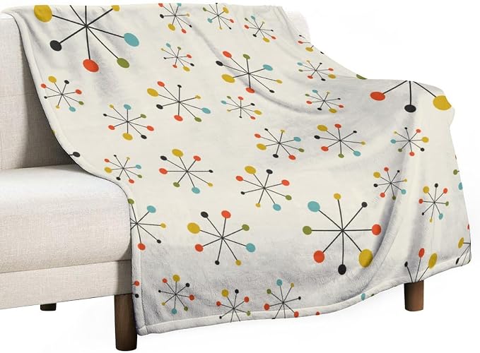Mid Century Throw Blanket, Retro Abstract Geometric Pattern Boho 1950s 1960s by JanJCurt