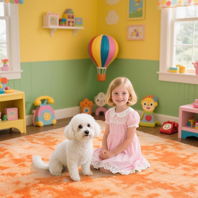 Mottling Orange Fluffy Rug Shaggy Area Rug, 9x12 Area Rugs - Image 5