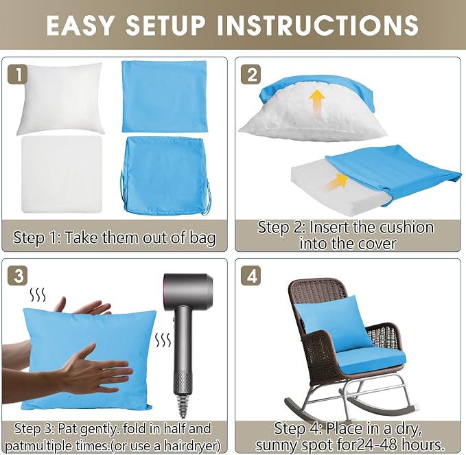 Outdoor Seat Cushion Set 24 x 24 In, Water-Resistant & Fade-Resistan, Patio - Image 7