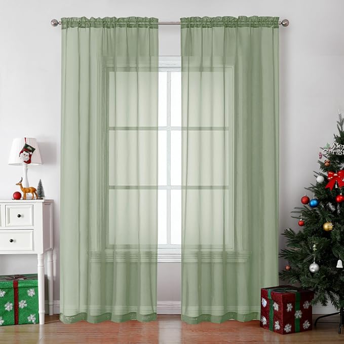 OVZME Sage Green Sheer Curtains 78 Inches Long 2 Panels by OVZME