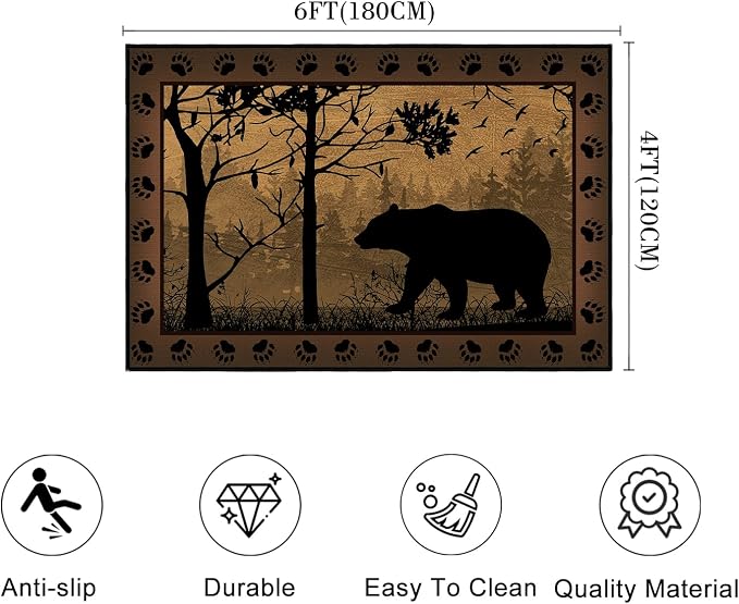 Rustic Area Rug 4x6, Bear Country Cabin Wildlife, Ultra-Thin Washable Throw - Image 2