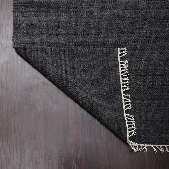 Rugsotic Carpets Hand Woven Flat Weave Kilim Wool 4'x6' Area Rug Solid Charcoal - Image 8