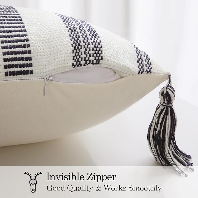Smile Bee Spring Boho Outdoor Throw Pillow Covers Set of 2, Decorative Woven - Image 3