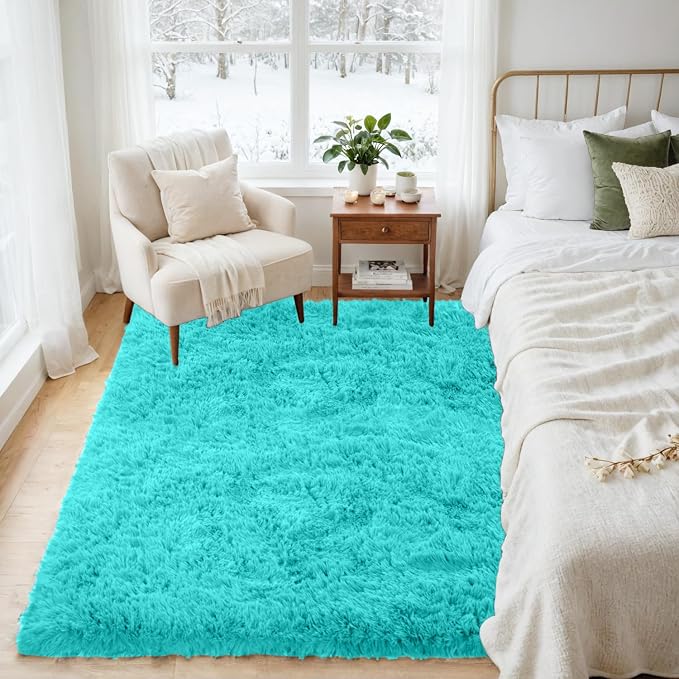 4x6 Area Rugs for Living Room Rug: Soft Fluffy Shag Teal Blue Rugs for Bedroom - Image 3
