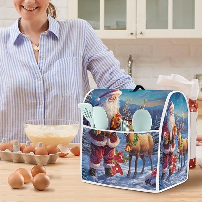 Christmas Stand Mixer Cover for Kitchen Aid 4.5-5 Qt Mixer, Santa Claus Elk - Image 2