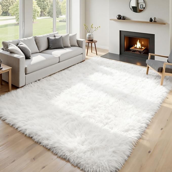 6x9 Area Rugs for Living Room Rug: Soft Fluffy Shag White Rugs for Bedroom by CarpetAddColortoYourLife