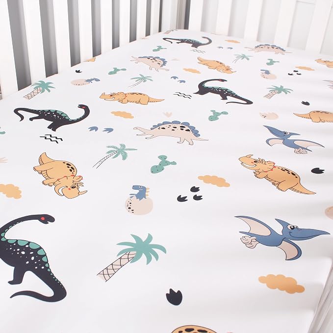Belsden Pack of 3 Dinosaur Fitted Crib Sheet Set - Image 3