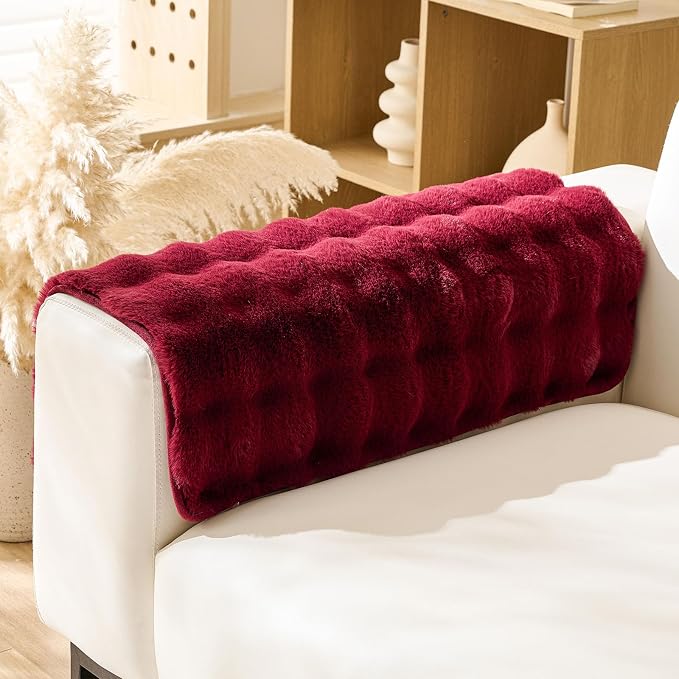 Christmas Faux Fur Armrest Cover Backrest Cover Fuzzy Plush Thick Bubble Sofa by Huierxun