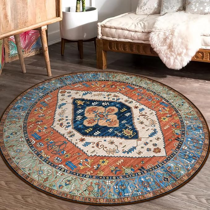Lahome Boho Washable 3Ft Round Area Rug, Non-Slip Throw Untra-Thin Small Round - Image 2