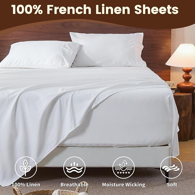 100% Linen Sheet Set Cal King Size Extra Deep Pocket Fits 18-24 Inch Mattress - Image 4