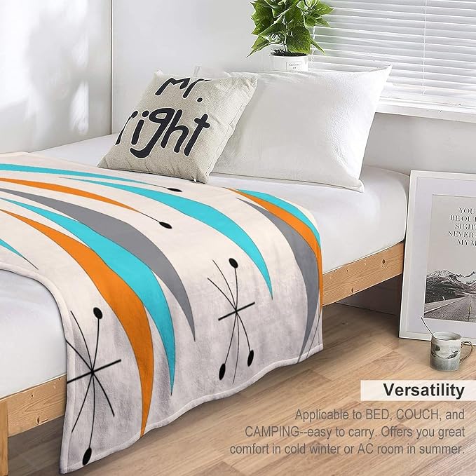 Mid Century Flannel Throw Blankets, Mid Century Modern Geometric Atomic Shapes - Image 5