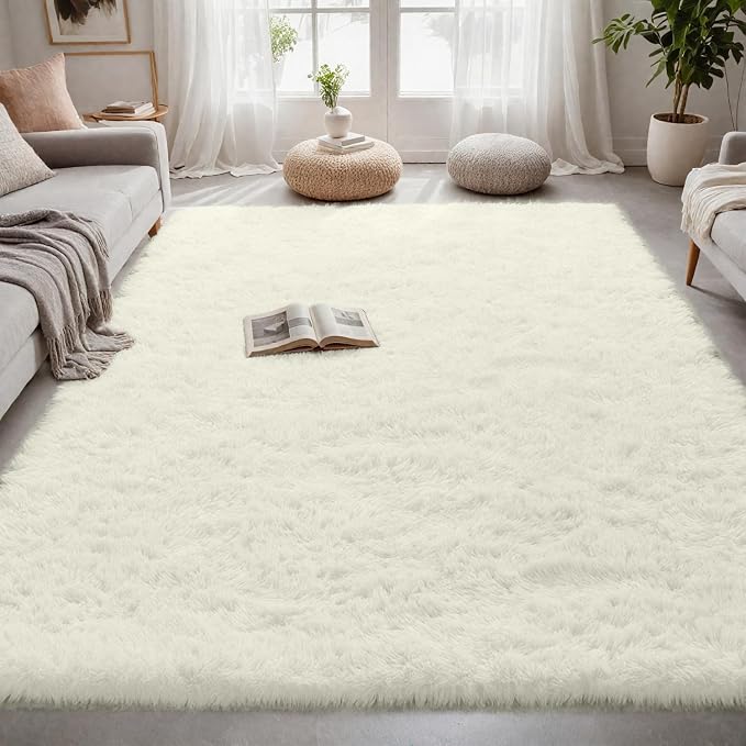 4x6 Area Rugs for Living Room Rug: Soft Fluffy Shag Cream White Rugs for Bedroom - Image 4