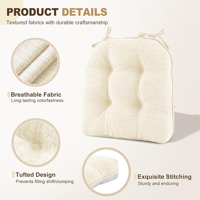 downluxe Indoor Chair Cushions for Dining Chairs, Tufted Overstuffed Textured - Image 5