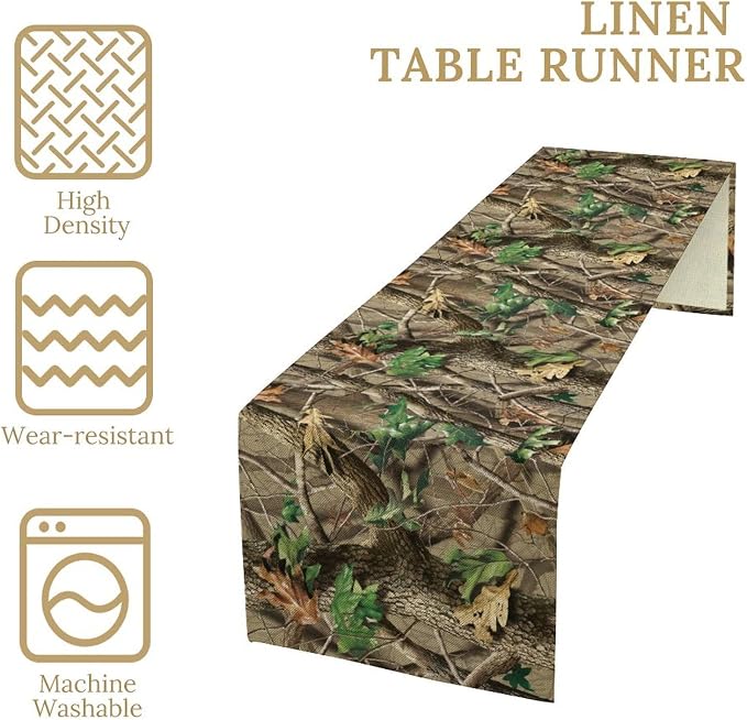 Forest Camouflage Table Runner, Camo Conifer Oak Branches Mossy Hunting Lodge - Image 6