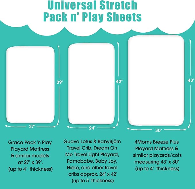 Pack n Play Stretchy Fitted Playard Sheet Set BROLEX 2 Pack Portable Mini Crib - Image 3