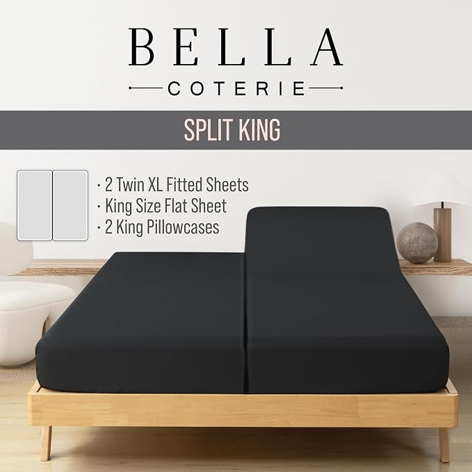Bella Coterie Luxury Bamboo Viscose Split King Size Sheet Set | 2 Fitted Sheets - Image 2