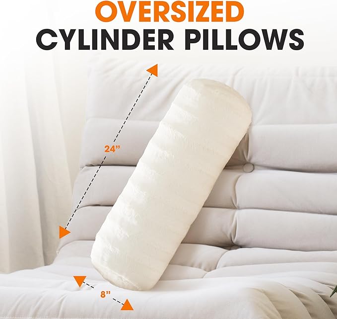 Cheer Collection Faux Fur Bolster Pillows – Soft Decorative Cylinder Pillows - Image 2