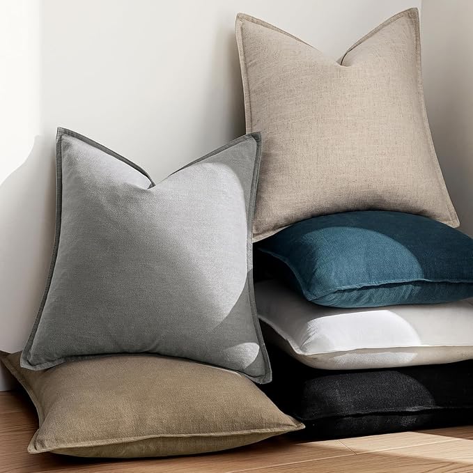 EMEMA Decorative Linen Throw Pillow Covers 20x20 Inch Cream Boho Farmhouse - Image 5