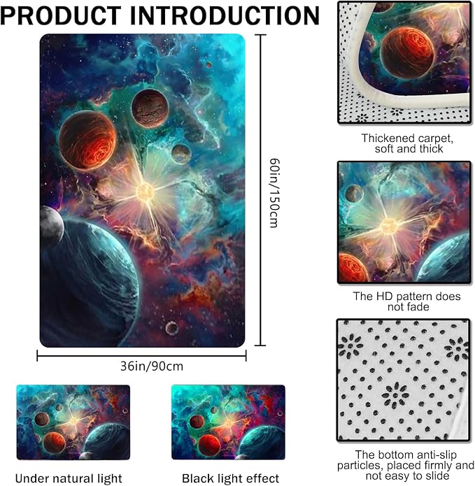 Space Rug for Boys Room 3x5 ft Universe Outer Space Rugs for Kids Bedroom Space - Image 4