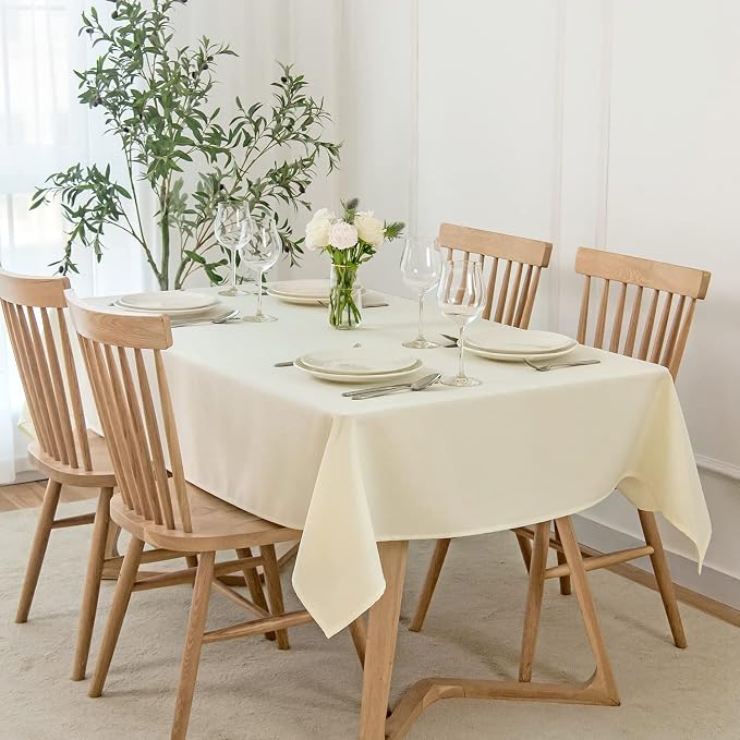 maxmill Faux Linen Texture Tablecloth Stain Resistant Waterproof, Wrinkle by maxmill
