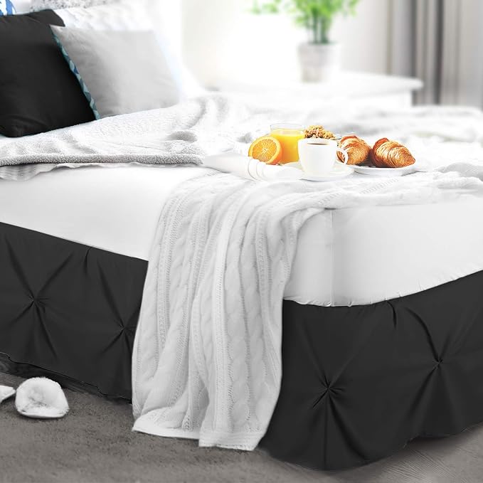 Nestl Black Bed Skirt Full Size, Pinch Pleat Full Bed Skirt, Hotel Quality - Image 8