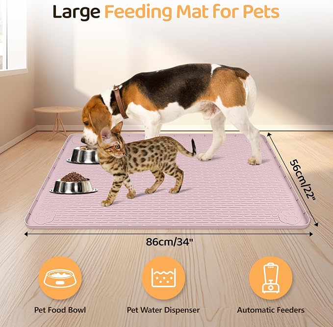 Dog Food Mat, Extra Large 34" x 22" Silicone Pet Feeding Mat - Image 2