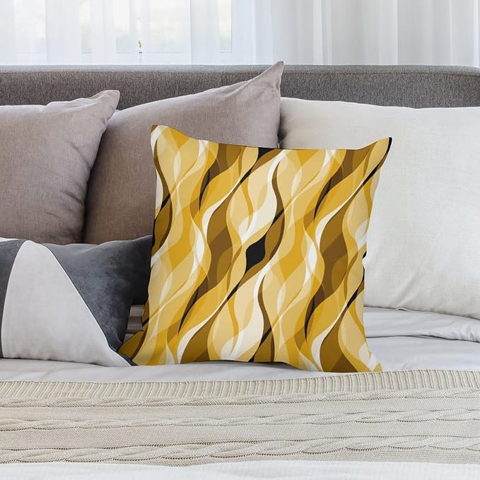 Yellow Throw Pillow Covers Abstract Ombre Yellow and Grey Striped Decorations - Image 4
