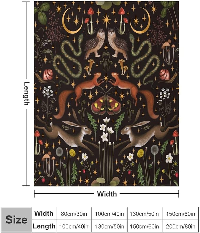 Rustic Forest Throw Blanket, Fairy Tale Forest Land Wild Animals Moths Flowers - Image 2