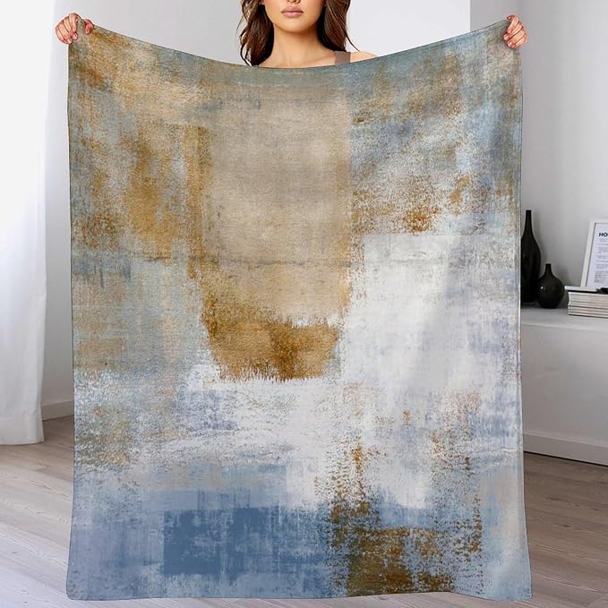 Abstract Gradient Blanket, Modern Fashion Art Blue Brown Painting Strokes - Image 5