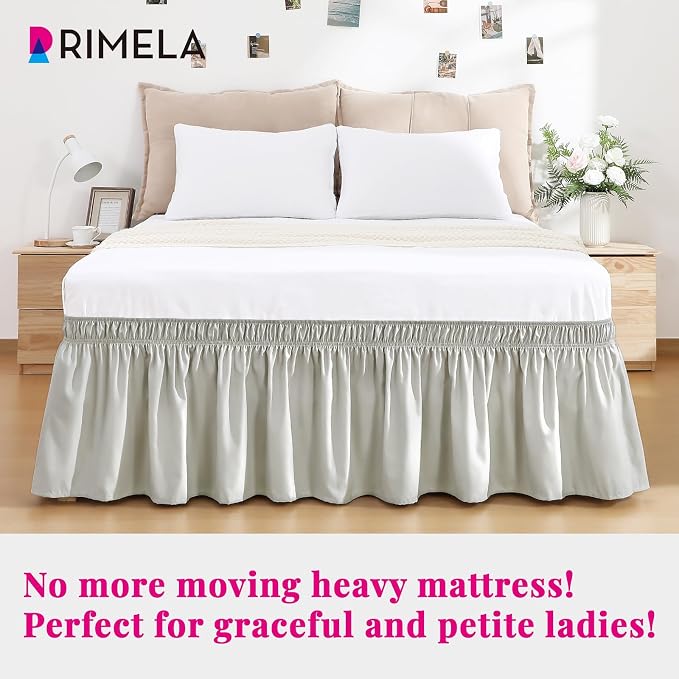 RIMELA Light Grey Bed Skirt Queen Size 15 Inch Drop, Wrap Around Elastic - Image 4
