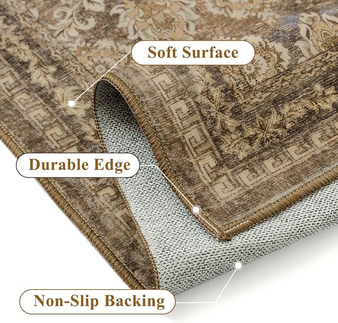 5x7 Vintage Area Rug Brown Washable Living Room Large Non Slip Carpet Bedroom - Image 4