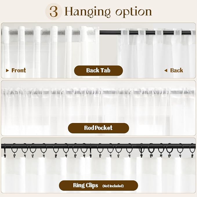 Dreaming Casa White Sheer Curtains 102 Inches Long, Rod Pocket & Back Tab Light - Image 8