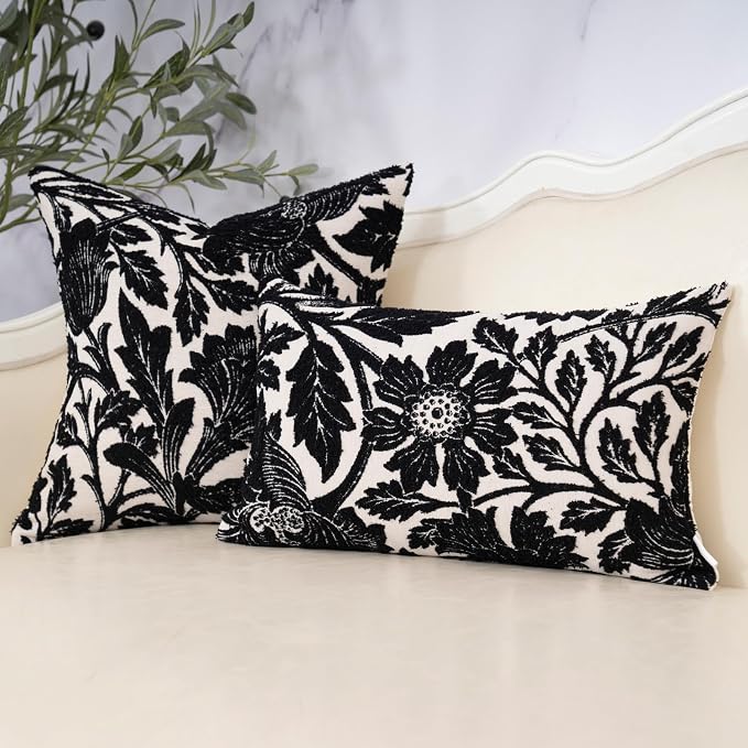 Yangest Chenille Floral Pillow Cover 20 x 20 Inches, Neutral Jacquard Square - Image 5