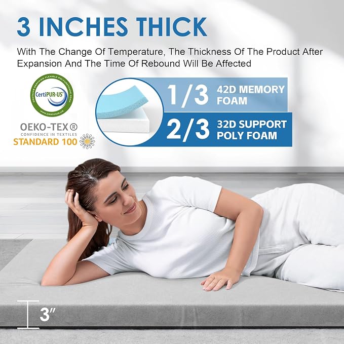 KingChii CertiPUR-US Memory Foam Camping Mattress, Portable Roll Up Travel Car - Image 2