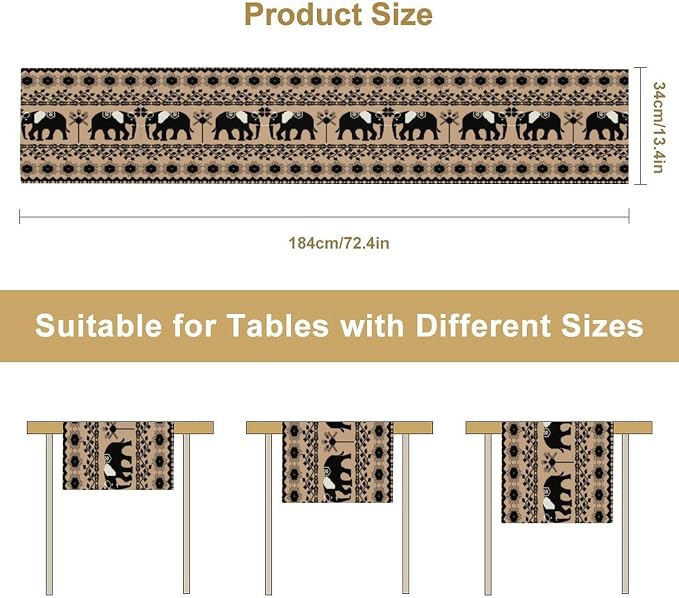 Abstract African Tribe Table Runner Elephant Animals Folk Graphic Art - Image 2