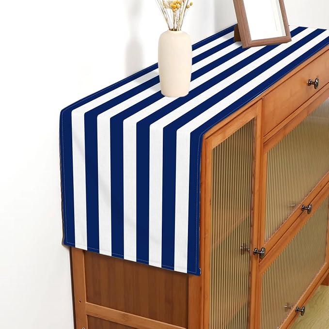 Navy Blue and White Striped Table Runner Nautical Theme Birthday Party - Image 6