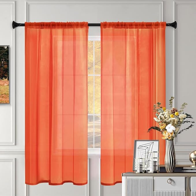 Sheer Curtains 72 Inches Long 2 Panels, Rod Pocket Short Curtain - Image 3