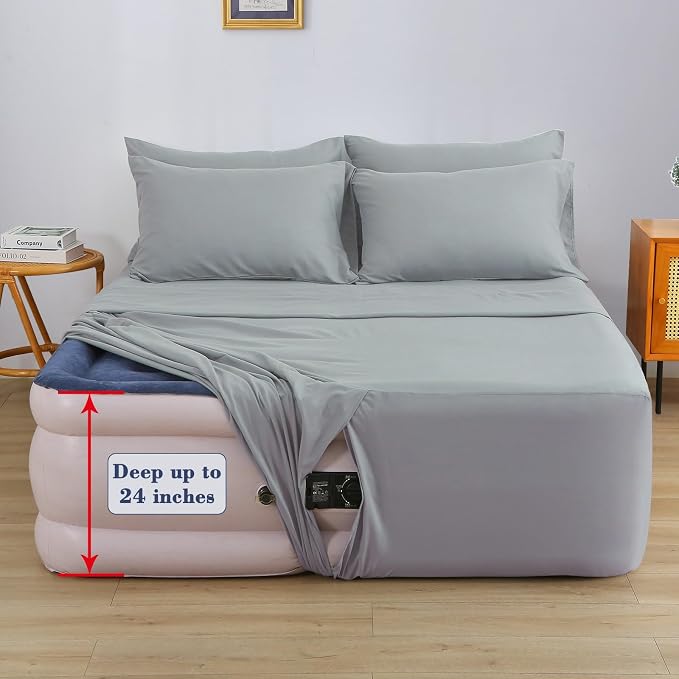 Air Mattress Sheet Set for 16-24 Inch Air Beds Full Size, Deep Pocket Fitted - Image 4