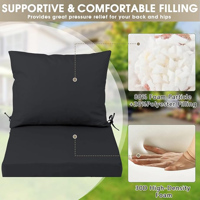 Outdoor Seat Cushion Set 19 x 19 In, Water-Resistant & Fade-Resistan, Patio - Image 5