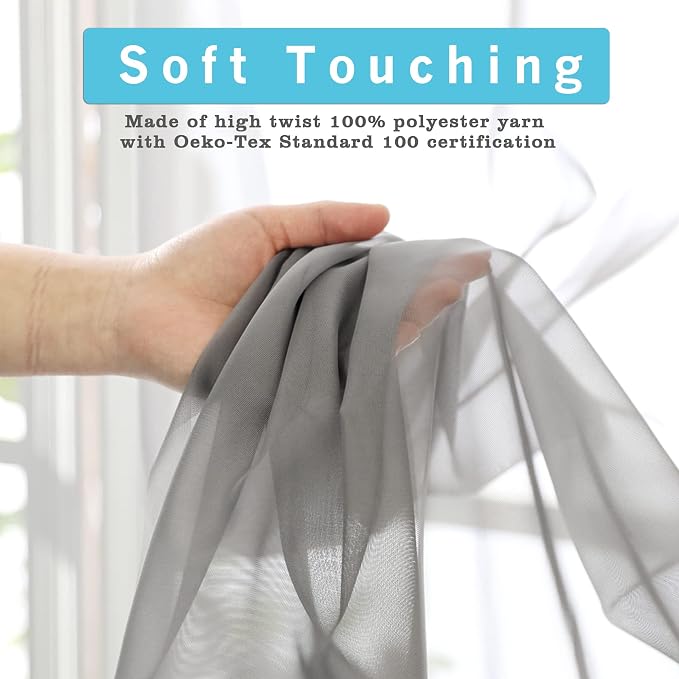 OVZME 2 Panels Grey Sheer Valance - Image 3