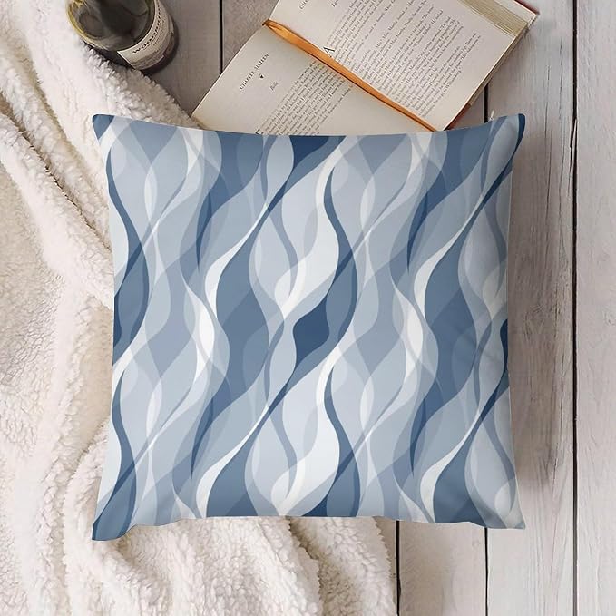 Light Blue Throw Pillow Covers Modern Abstract Blue and Grey Striped Decorations - Image 2