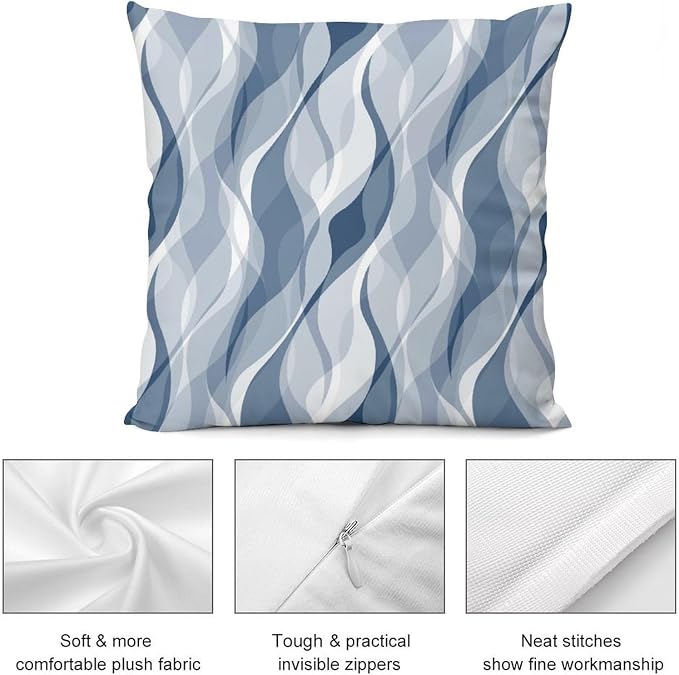 Light Blue Throw Pillow Covers Modern Abstract Blue and Grey Striped Decorations - Image 7