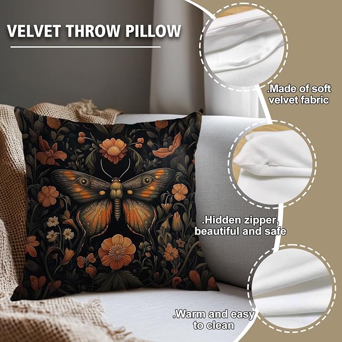 William Morris Abstract Vintage Floral Velvet Butterfly Design Throw Pillow - Image 2