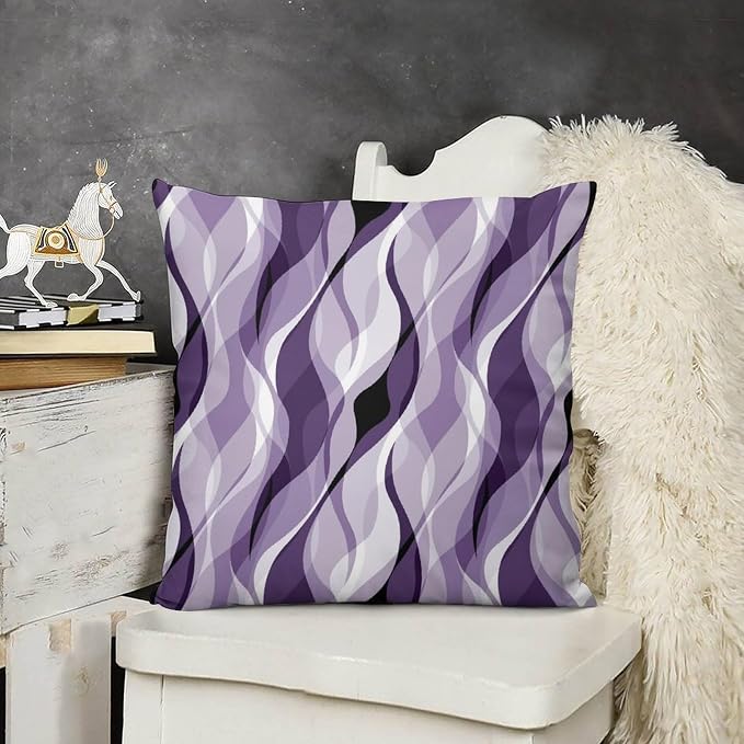 Purple Throw Pillow Covers Modern Abstract Purple and Grey Striped Decorations - Image 3