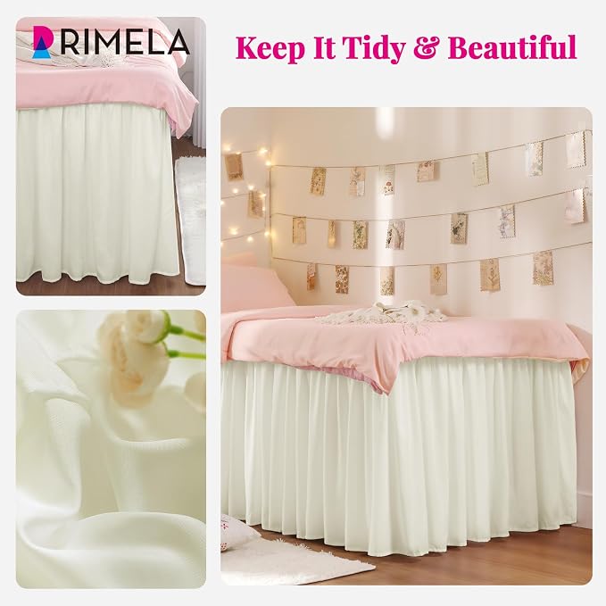 RIMELA Cream Dorm Bed Skirt Twin XL 32 Inch Drop, Bedskirt Silky Fabric Machine - Image 4