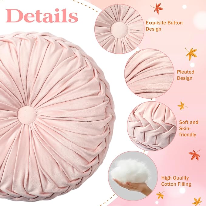 4 Pcs Round Throw Pillows 15 Inch Decorative Velvet Pleated Pumpkin Floor Boho - Image 4