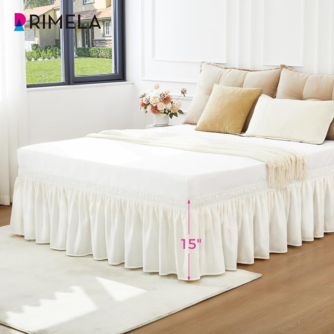 RIMELA White Bed Skirt Queen Size 12 Inch Drop, Wrap Around Elastic Adjustable - Image 3